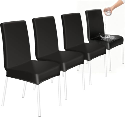 HOZKUY Kratzfeste Stuhlhussen 4er Set, Elastische Wasserfeste Stuhlbezüge Abnehmbar Waschbar, Universal Hussen Schutz für Hochlehner, Schwingstuhl, Küche, Restaurant, Bankett, Hochzeit, Hotel, Schwarz