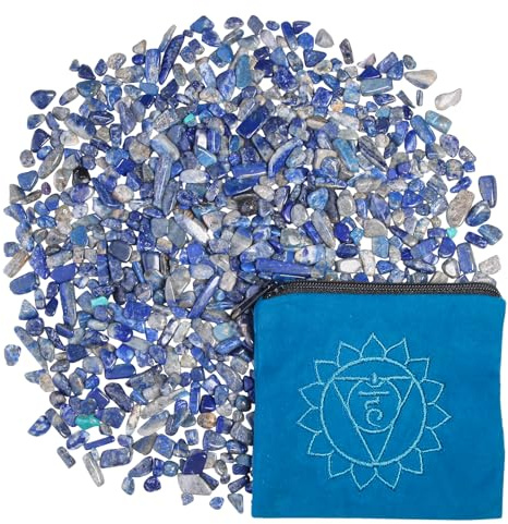KYEYGWO 230g Lapis Lazuli Tumbled Stones and Crystals Chips with Chakra Bag | Small Decorative Stones for Vases, Indoor Plant Pots, Fish Tank, Garden, Tumbled Stones for Jewellery Making, Spell Jars