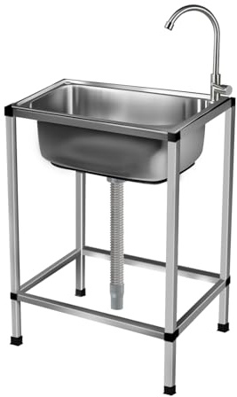 Lavello in Acciaio Inox, Lavandino da Esterno con Rubinetto Lavandino Commerciale Lavelli Autoportante Lavello di Utilità Lavabo Cucina Lavamani Industriale Per Giardino 42 * 37cm