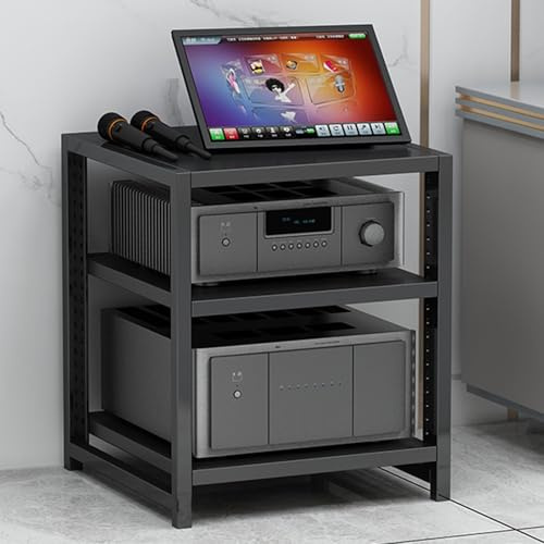LIMENQIN 3/4/5/6-stufige Audio Rack, HiFi AV-Medienständer, Schallplatten Regal mit Höhenverstellbaren Holzregalen, Offener Plattenspieler Schrank(Black,3 Tier 50x40x40cm)