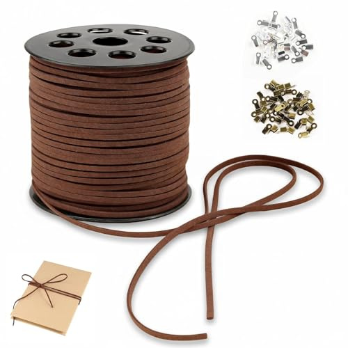 Eulihent Faux Suede Cord 91 m x 2.6 mm Leather Cord for Jewellery Making Leather Laces Braiding String Lace Suede Cord for Necklace Bracelet DIY Crafts (Brown)