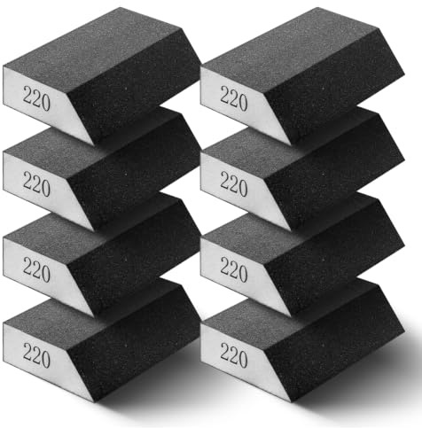 8 Pack 220 Grit Angled Sanding Sponge Blocks for Wood & Wall, Wet Dry | 45° Edge for Inside Corners • Flexible Foam • Washable & Reusable