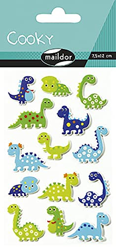 Maildor CY006O Packung mit Stickers Cooky 3D, 1 Bogen, 7,5 x 12 cm, ideal zum Dekorieren, Sammeln oder Verschenken, 1 Pack, Dino