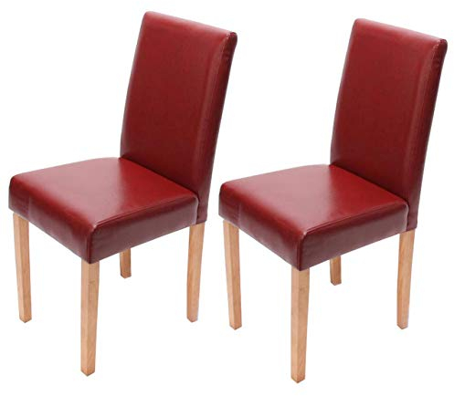 Mendler 2er-Set Esszimmerstuhl Stuhl Küchenstuhl Littau - Leder, rot, helle Beine