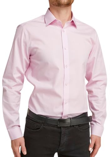 Double TWO Slim Fit Wrinkle Free Shirt in Pink in Collar 18