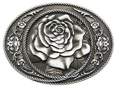 Schnalle123 Gürtelschnalle Western Rose Cowboy Blume 3D Optik für Wechselgürtel Gürtel Schnalle Buckle Modell 171