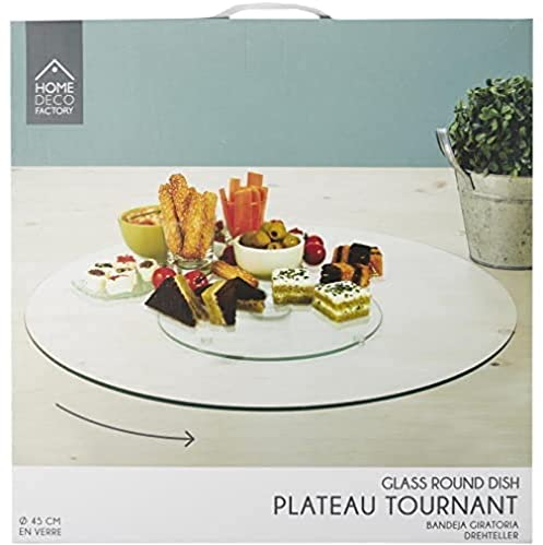 Saveur et degustation - Ka1741 - Plateau de Table Rond Tournant Verre et Metal Acier Inoxydable Transparent