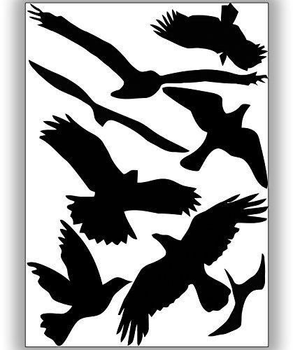Vogelschutz und Fensterschutz - 8 Aufkleber - Schutz vor Vogelschlag - Sticker Vögel (Schwarz)