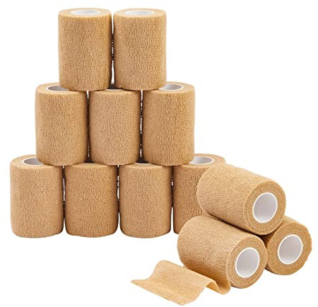 6-Rolls Self Adhesive Bandage Wrap, Vet Tape - 4 in x 5 Yds Breathable, Elastic Cohesive Wrap Tape for Wrist, Swelling, Sports, Tattoo (Tan)