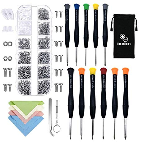 inpion Brillen reparatur Set mit 1100 kleinen Schrauben Nasenpads Set und 11 Präzisions-Schraubendreher für Brillen, Sonnenbrillen, Brillen, Uhren, Schmuck