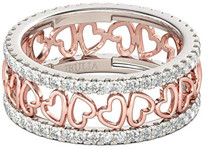 Jeulia Damen Sterling Silber Trauring Ring Zweifarbig Herz Rosegold Vergoldet Damenring Durchbrochener geschnitzter Herzform Liebesring Geschenk für Frau Freundin mit Geschenkbox (Rosegold, 54 (17.2))