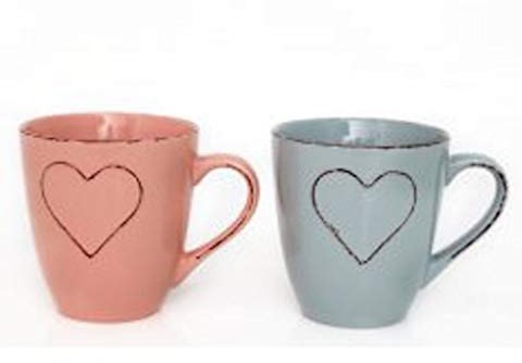 SIL Large Distressed Pink Mug with Embossed Heart Design (Floral, Vintage, Ceramic, 1 count, Dishwasher Safe, Hot Drinks, Casual, Home)