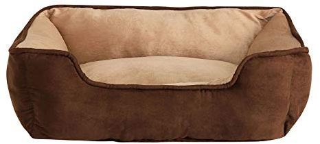 lionto Hundebett 2-in-1 mit komfortablem Einstieg, kuscheliges Heimtierbett zum Wenden für Hunde und Katzen, 80x60 cm, Hundekissen in pflegeleichter Wildlederoptik, braun/beige