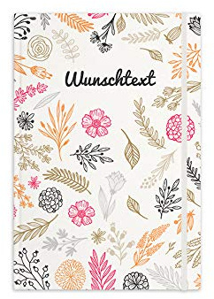 printplanet® - Notizbuch mit Name oder Text selbst gestalten - A5 Tagebuch personalisieren und bedrucken - Motiv: Floral