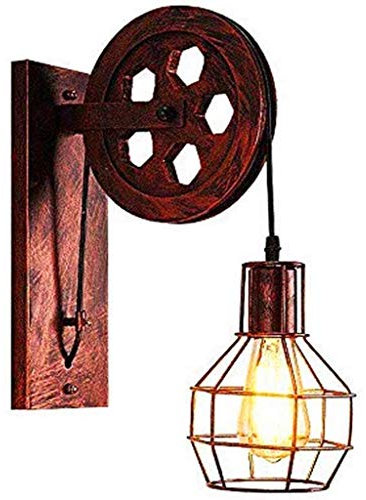 Rustikale Wandleuchte Rural Style E27 Wandlampe Retro Massivholz Wandbeleuchtung Kreative Bar Cafe Restaurant Vintage Industrial Wandleuchte Glaslampenschirm Schlafzimmer Dekorative Beleuchtung,D