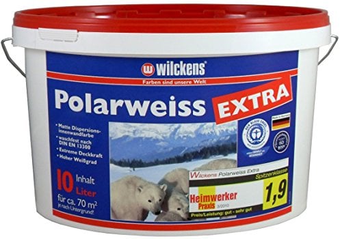Wilckens Polarweiß ExtraWeiß Matt Dispersionsfarbe im Innenbereich | Hochdeckende Wand- und Deckenfarbe mit matter Oberfläche | 10 Liter