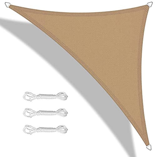 Teynewer Sun Shade Sail Triangle 3.6x3.6x3.6m Waterproof Shade Sail for Outdoor Garden Patio Party 98% UV Block Sunscreen Awning Canopy Sunsail with Free Rope, Sand