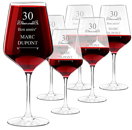 Maverton Verres à Vin en Cristal pour l’homme - Set de 6 Verres XL - Verres Personnalisés à Vin Rouge et Blanc - Cadeau d’anniversaire pour amateur de vin - Simple