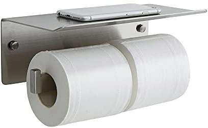 Double Toilet Paper Holder with Shelf,Idealmax Toilet Paper Holder Brushed Nickel,Large Commercial Toilet Paper Dispenser Phone Shelf, Wall Mounted Tissue Roll for Bathroom, Stainless Steel