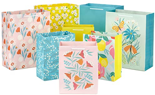 Hallmark Frühlingsgeschenktüten in verschiedenen Größen (8 Tüten:4 mittelgroße 22,9 cm, 4 große 33 cm) Blumen, Zitronen, Blaugrün, Rosa und Gelb für Ostern, Geburtstage, Muttertag, Brautpartys