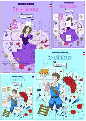 2 Kalender für Paare - Verliebte und Verliebte - Gutscheine und Liebesleben - Duo Erwachsene - Geschenk für Männer und Frauen - Kalender 25 Tage - 25 Liebesbotschaften - Französisch