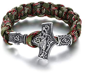XUANPAI Viking Jewelry Mens Bracelets : Thor's Hammer Viking Runes of Nordic Amulet Bracelet for Men Viking Fans Jewelry Gift, Braided Rope/Stainless Steel /PU Leather Wristband
