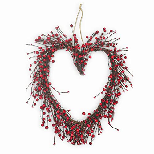15 Valentines Wreath for Front Door Heart Wreath, Grapevine Red Berry for Indoor Outdoor Decorations, Valentines Day Heart Shaped Wreath Sign Wall Decor