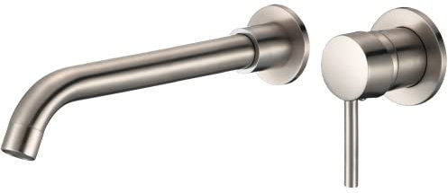 VALAZ Grifo empotrado de lavabo redondo monomando caño 26cm acero cepillado Serie Guadiana