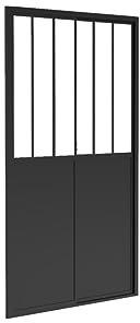 Vente-unique-Porte de douche coulissante noir mat style atelier - 100 x 195 cm - URBANIK