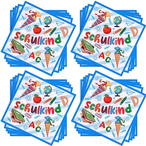 DPKOW 40 Stücke Schulkind Servietten Einschulung Schulanfang Servietten mit Zuckertüte ABC Schule Motiv für Schuleinführung Tischdeko Schulanfang Deko Einschulung Junge Mädchen, 33 * 33 cm