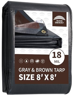 RAINDEWAY 8x8 Feet 18Mil Super Heavy Duty Tarp Waterproof Tarps Gray/Brown