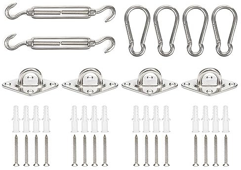 Kellegour Kit de Fixation Voile D'ombrage,Kit Fixation Voile D'ombrage M6,Kit de Montage pour Voile Solaire d'ombrage,Kit de Fixation pour Voile de Jardin,Triangle,rectangulaire,Voile d'ombrage