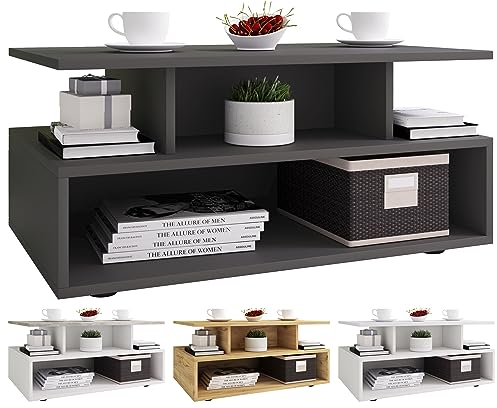 VCM Holz Hoher Sofatisch hoch Couchtisch Wohnzimmertisch Beistelltisch Ablage Esila Anthrazit