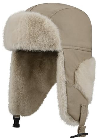 Clakllie Trappermütze Bomber Kunstpelz Faux Fur Aviator Hat Cap,Unisex Winter Warme Fliegermütze Kunstfellmütze Winddichte Wintermütze Schneeschutz Ohrenklappen für Skifahren,Schlittschuhlaufen Khaki