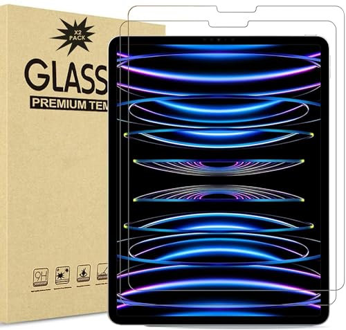 2 Pack Screen Protector for iPad Pro 12.9 2022 2021 2020 2018 Tempered Glass 6th/5th/4th/3rd Generation