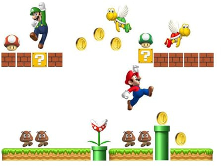 Super Mario Wandtattoo, Super Mario Wandsticker- Abnehmbares Abziehen Und Aufkleben Geeignet füR Wohnzimmer, Glatte Wand, Kinderzimmer(Größe: 30 x 90 cmx2 Stück)