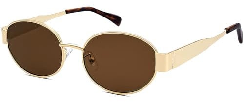 LOJUDI Retro Oval Sunglasses Womens Mens - Round Vintage Metal Frame UV400 Protection-Gold Frame/Brown Lens