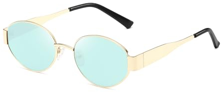 kimorn Retro Sonnenbrille Damen Herren Oval Metal Trendy Classic UV400 schnelle brille K1653 (Gold/Blau)