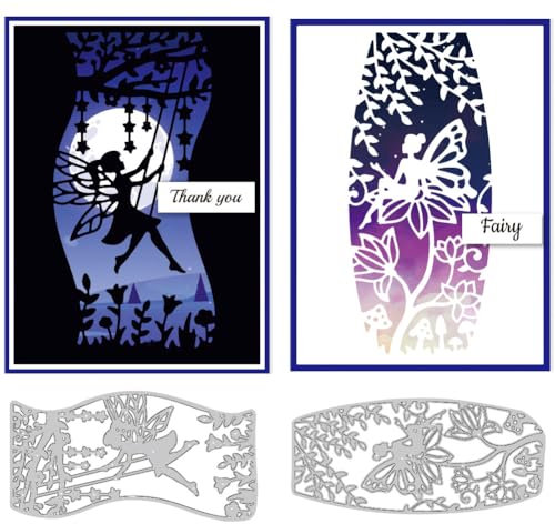 DELORIGIN 2 Stile Feen-Stanzformen für Kartenherstellung, Feen- und Blumen-Silhouetten, Karbonstahl, Stanzschablonen für Karten, Scrapbooking, Prägeschablone für Bastelarbeiten, Papieralbum,