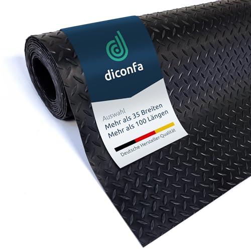 diconfa Gummimatte Diamant Tränenblech 3mm dick - BREITE 0,1m bis 2m - LÄNGE 0,05m bis 10m - Auswahl 1,5m (1500mm) x 1m (1000mm) - Meterware Gummimatten Antirutsch Matte Gummiläufer Unterlage
