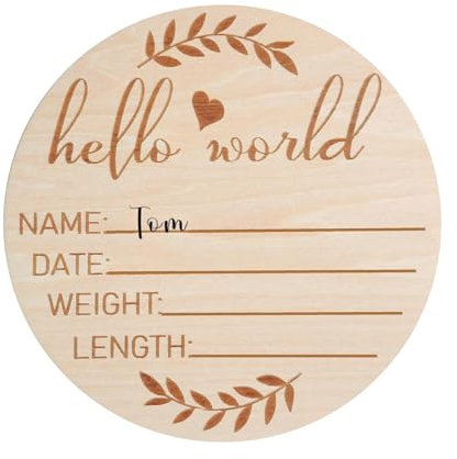 Pcingsia Panneau d'annonce de bébé en bois – Panneau rond en bois de 15 cm pour chambre d'enfant | Annonce de bienvenue du nom de bébé, panneau de naissance pour empreintes de mains et de pieds de