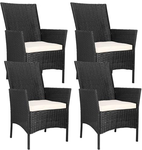 SPRINGOS Gartenstühle Gartensessel mit Armlehnen Hochlehner Polyrattan Auflage wasserabweisend