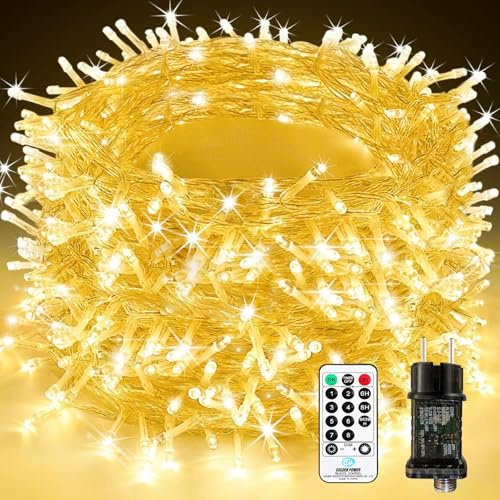 LED Lichterkette Außen Strombetrieben, 100M 1000 LED Lichterkette Weihnachten mit Fernbedienung Timer Merkfunktion, 8 Modi Wasserdicht für Innen Außen Garten Party Hochzeit Weihnachtsdeko, Warmweiß