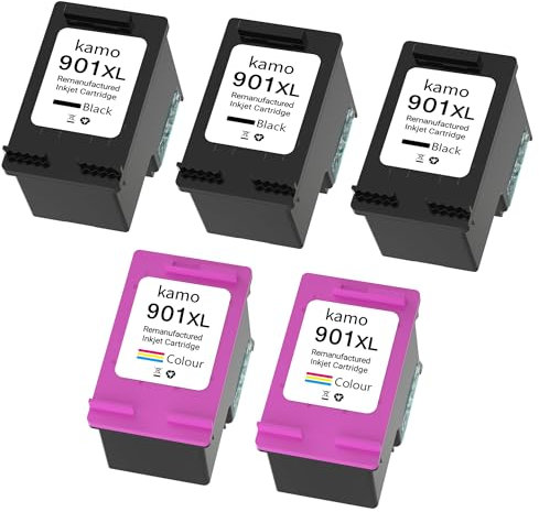 kamo 901 XL Druckerpatronen Kompatibel mit HP 901 901XL Patronen Multipack (5er-Pack), für Officejet J4500 J4524 J4535 J4540 J4545 J4550 J4580 J4585 J4600 J4624 J4660 J4680 G510 G510a G510g G510n