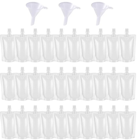 GNHG Getränke Beutel,30pcs Trinkblase,Trinkbeutel Festival,500 Ml Auslaufsicher Getränkebeutel Mit 3 Trichtern, Wiederverwendbar wasserbeutel,Transparenter trinkbeutel 500ml