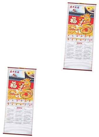 NUOBESTY 2stücke Hängender Wandkalender Im Drachenmuster Traditioneller Chinesischer Kalender Mit Lunar-daten Für Büro Und Zuhause Dekorativ Und