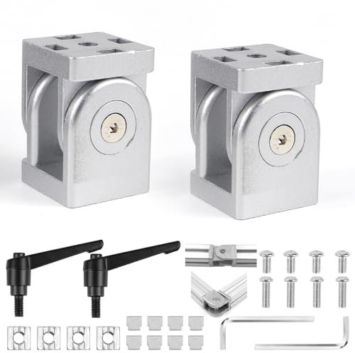 DNGH Aluprofil Gelenkverbinder mit Klemmhebel, Gelenk Aluprofil 40x40 Nut 8 Einstellbarer Winkelverbinder, Flexibler Scharnier 180° Drehbereich aus Zinklegierung für DIY-Projekt(2er Set)