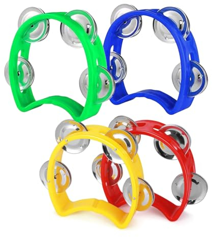 KOMUNJ 4 Pezzi Tamburello a Mezzaluna in Metallo, Per Corsi di Musica, Tamburello, Spettacoli Scolastici, Colore casuale