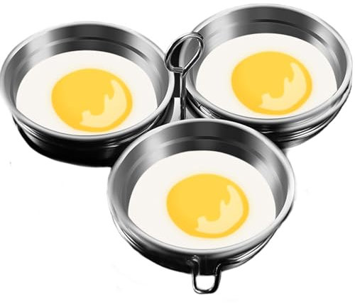 Poached Egg Cooker, Stainless Steel Egg Poacher, 3-Cup Poached Egg Cooker, Nonstick Egg Poacher Cups, Egg Poaching Pan with Rack and Handle for Microwave Oven Stovetop, Round, Egg Poacher Pan