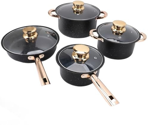 Juego de Utensilios de Cocina de Acero Inoxidable con Revestimiento de Piedra Maifan, Juego de Ollas y Sartenes Antiadherentes, Apto para Inducción, Conductividad del Calor,